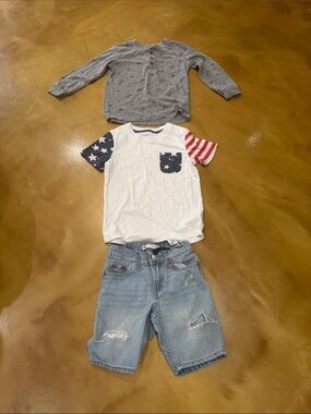 Cat & Jack White Tee with Star Pocket and Flag-Print Sleeves